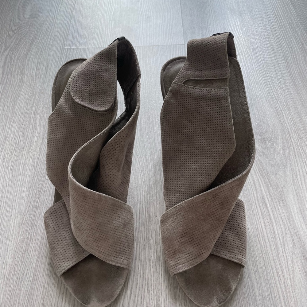 Rudsak Suede Leather Sandals - Taupe Chunky Heel - Picture 3 of 8